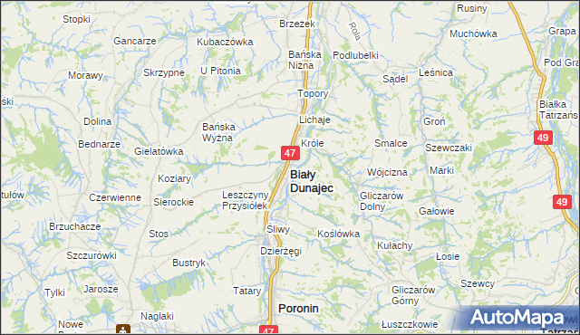 mapa Biały Dunajec, Biały Dunajec na mapie Targeo