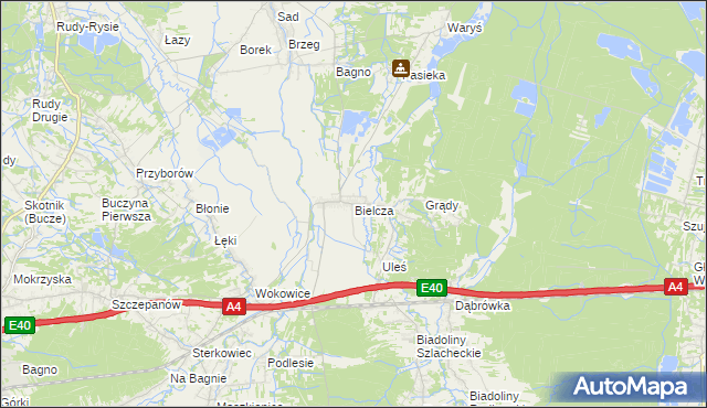 mapa Bielcza, Bielcza na mapie Targeo