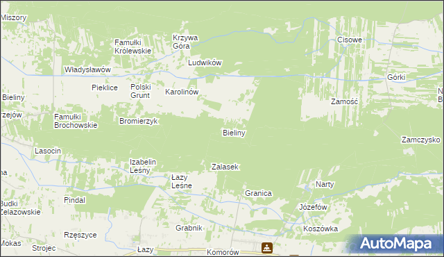 mapa Bieliny gmina Kampinos, Bieliny gmina Kampinos na mapie Targeo