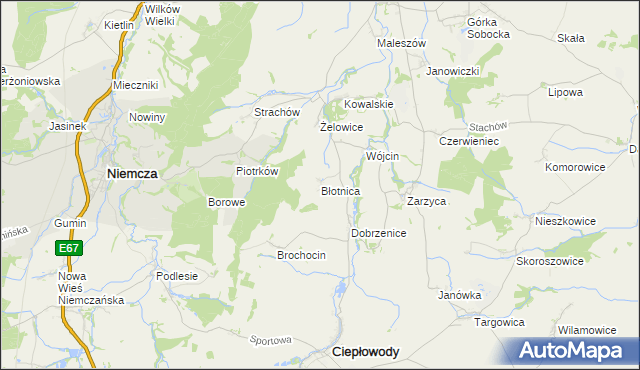 mapa Błotnica gmina Kondratowice, Błotnica gmina Kondratowice na mapie Targeo