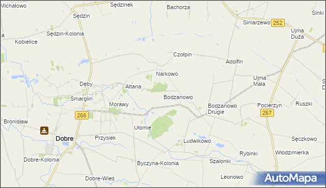 mapa Bodzanowo gmina Dobre, Bodzanowo gmina Dobre na mapie Targeo