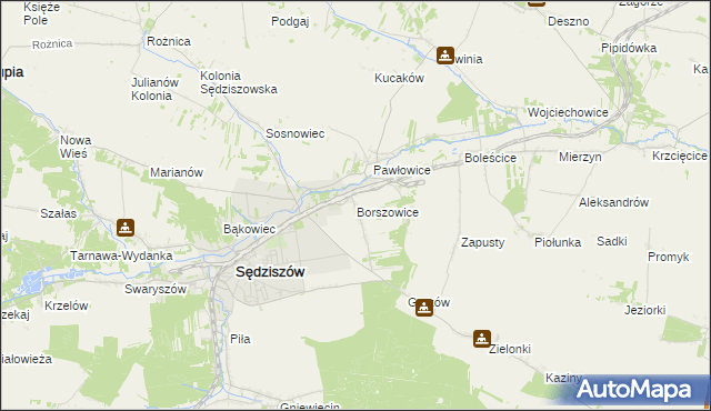 mapa Borszowice gmina Sędziszów, Borszowice gmina Sędziszów na mapie Targeo