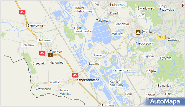 mapa Buków gmina Lubomia, Buków gmina Lubomia na mapie Targeo