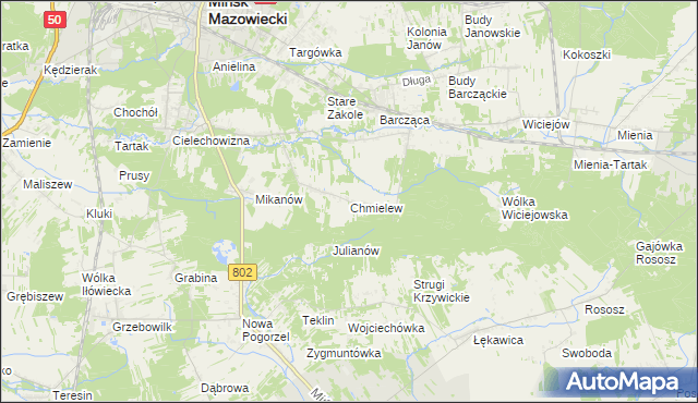 mapa Chmielew gmina Mińsk Mazowiecki, Chmielew gmina Mińsk Mazowiecki na mapie Targeo