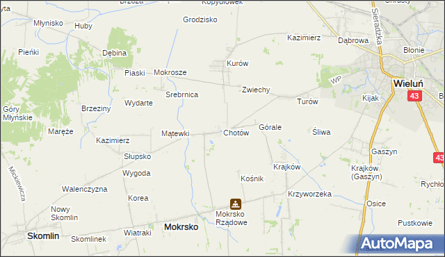 mapa Chotów gmina Mokrsko, Chotów gmina Mokrsko na mapie Targeo