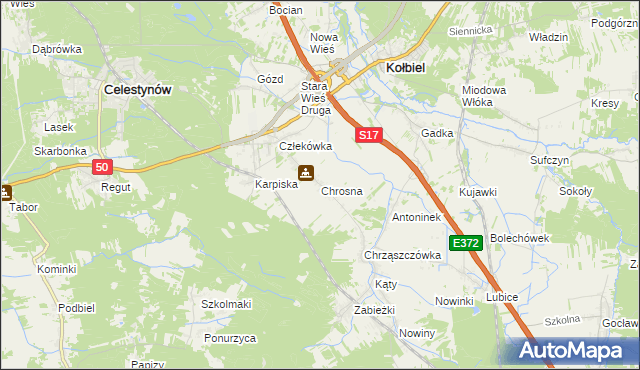 mapa Chrosna gmina Kołbiel, Chrosna gmina Kołbiel na mapie Targeo