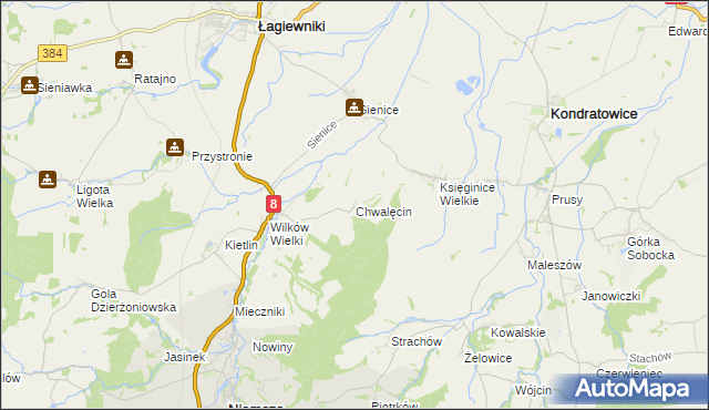 mapa Chwalęcin gmina Niemcza, Chwalęcin gmina Niemcza na mapie Targeo