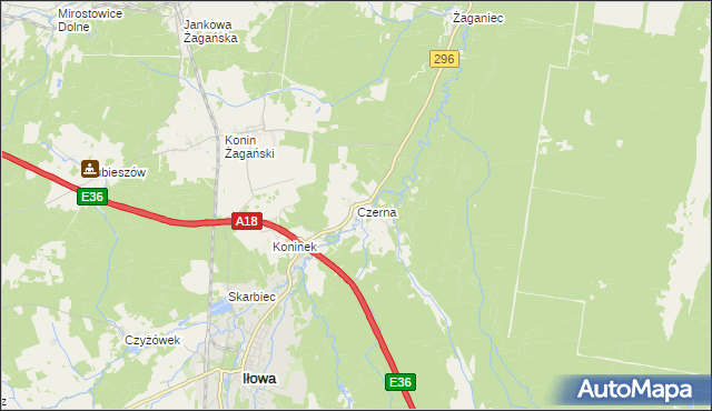 mapa Czerna gmina Iłowa, Czerna gmina Iłowa na mapie Targeo