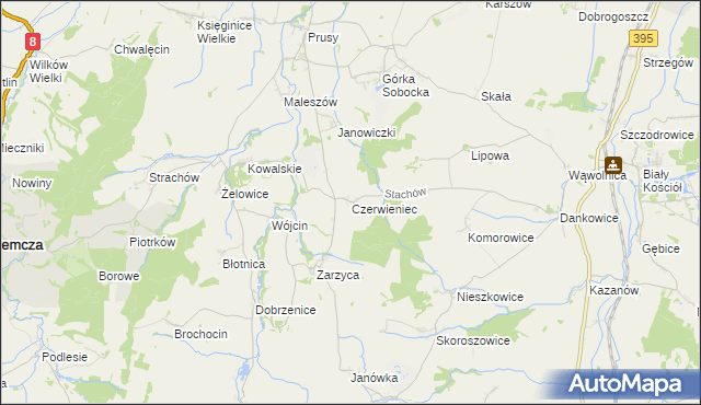 mapa Czerwieniec gmina Kondratowice, Czerwieniec gmina Kondratowice na mapie Targeo