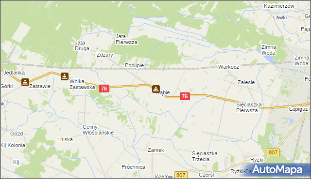 mapa Dąbie gmina Łuków, Dąbie gmina Łuków na mapie Targeo