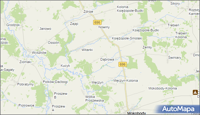 mapa Dąbrowa gmina Mokobody, Dąbrowa gmina Mokobody na mapie Targeo
