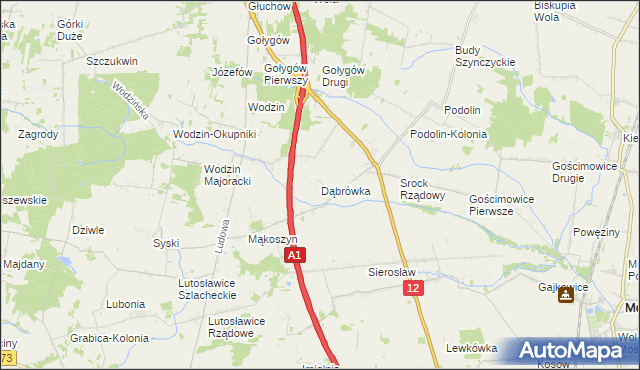 mapa Dąbrówka gmina Moszczenica, Dąbrówka gmina Moszczenica na mapie Targeo