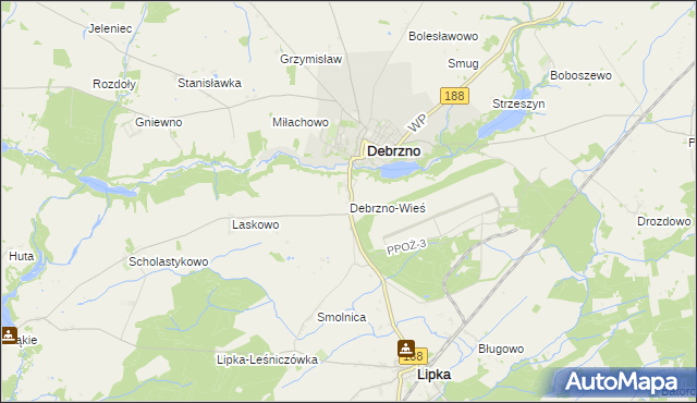 mapa Debrzno-Wieś, Debrzno-Wieś na mapie Targeo