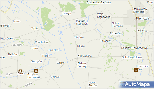 mapa Długie gmina Kiernozia, Długie gmina Kiernozia na mapie Targeo