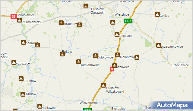 mapa Dobkowice gmina Kobierzyce, Dobkowice gmina Kobierzyce na mapie Targeo