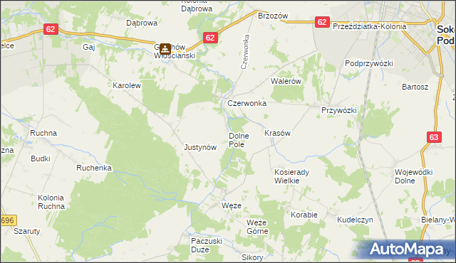 mapa Dolne Pole gmina Sokołów Podlaski, Dolne Pole gmina Sokołów Podlaski na mapie Targeo