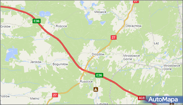 mapa Drozdów gmina Żary, Drozdów gmina Żary na mapie Targeo