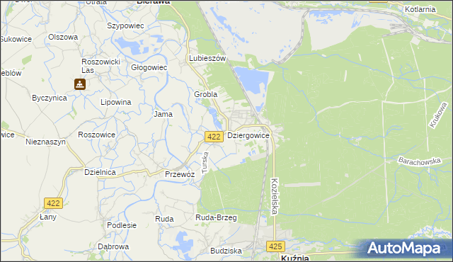 mapa Dziergowice, Dziergowice na mapie Targeo