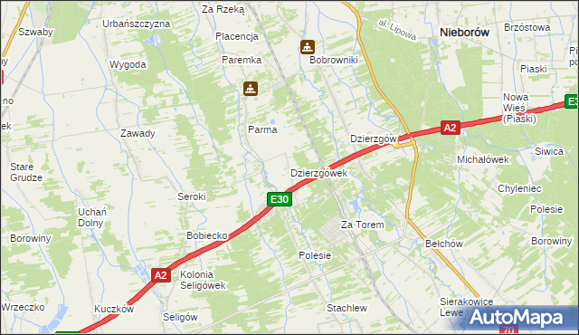 mapa Dzierzgówek gmina Nieborów, Dzierzgówek gmina Nieborów na mapie Targeo