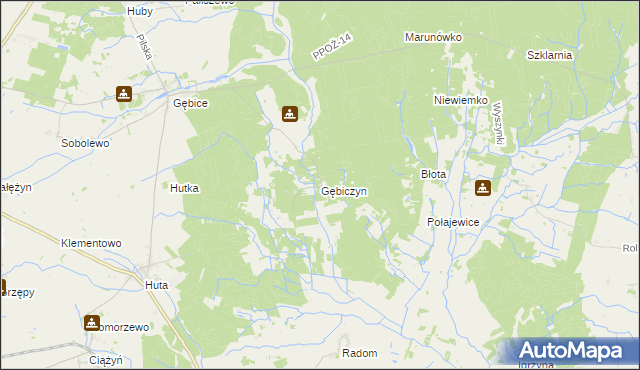 mapa Gębiczyn, Gębiczyn na mapie Targeo