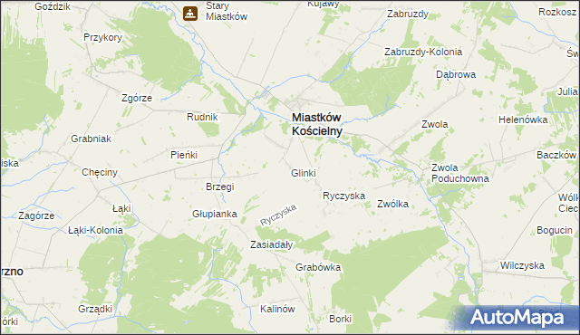 mapa Glinki gmina Miastków Kościelny, Glinki gmina Miastków Kościelny na mapie Targeo