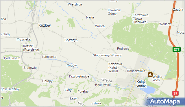 mapa Głogowiany-Wrzosy, Głogowiany-Wrzosy na mapie Targeo