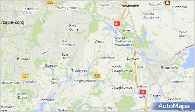 mapa Golasowice, Golasowice na mapie Targeo