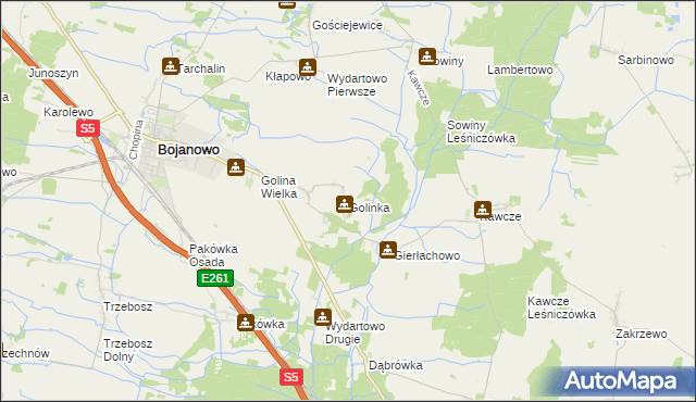 mapa Golinka gmina Bojanowo, Golinka gmina Bojanowo na mapie Targeo
