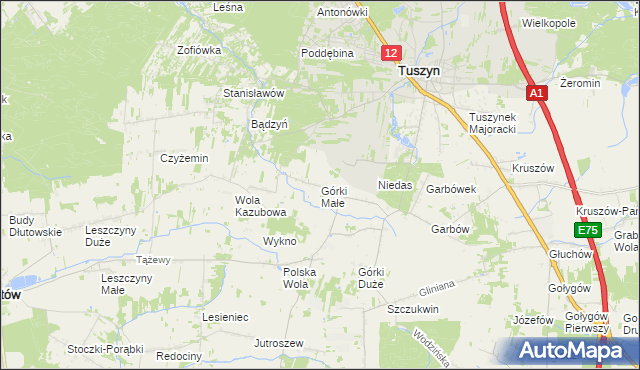 mapa Górki Małe gmina Tuszyn, Górki Małe gmina Tuszyn na mapie Targeo