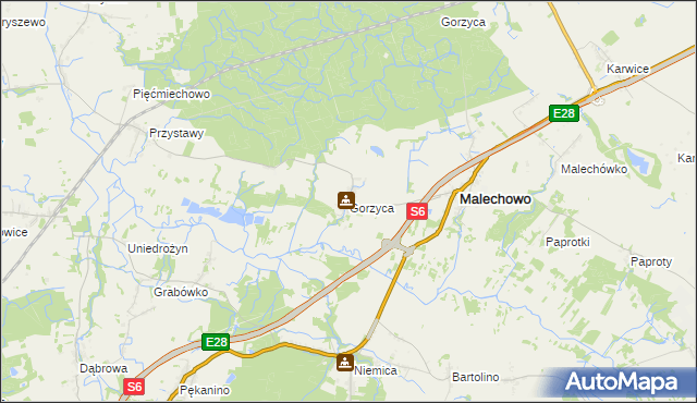 mapa Gorzyca gmina Malechowo, Gorzyca gmina Malechowo na mapie Targeo