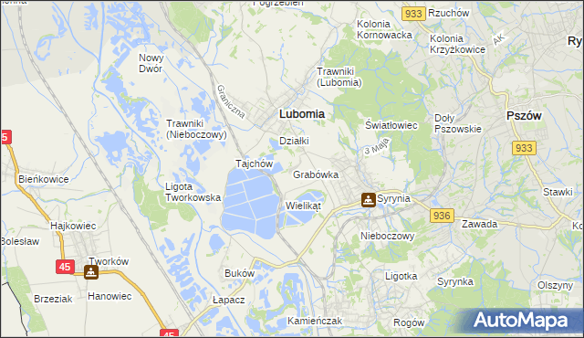 mapa Grabówka gmina Lubomia, Grabówka gmina Lubomia na mapie Targeo