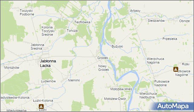 mapa Gródek gmina Jabłonna Lacka, Gródek gmina Jabłonna Lacka na mapie Targeo