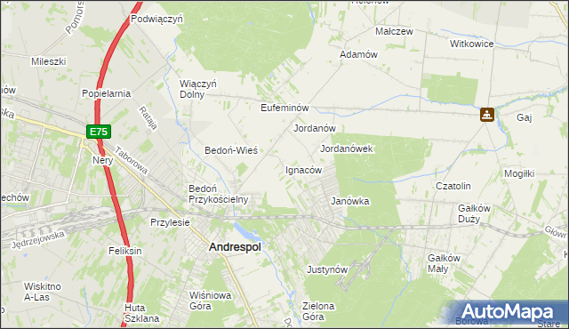 mapa Ignaców gmina Brzeziny, Ignaców gmina Brzeziny na mapie Targeo