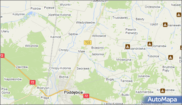 mapa Jabłonka gmina Poddębice, Jabłonka gmina Poddębice na mapie Targeo