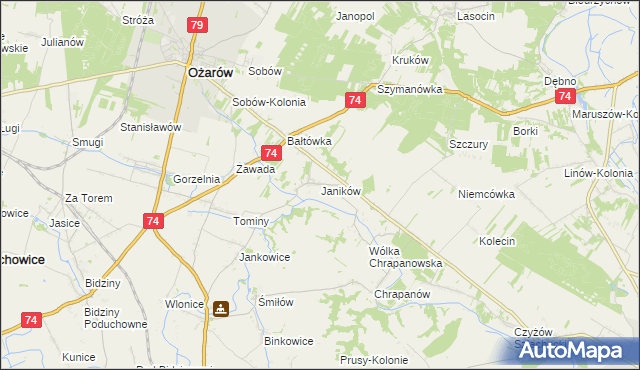 mapa Janików gmina Ożarów, Janików gmina Ożarów na mapie Targeo