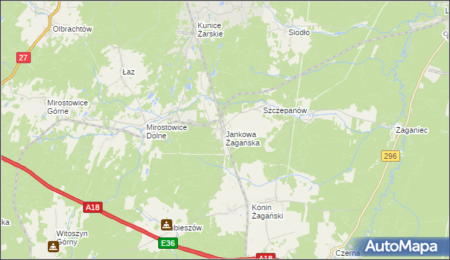 mapa Jankowa Żagańska, Jankowa Żagańska na mapie Targeo