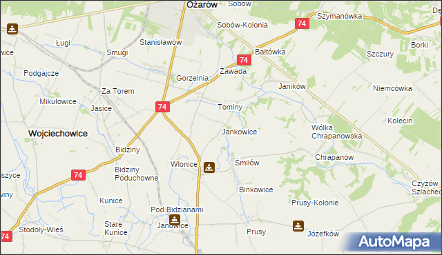 mapa Jankowice gmina Ożarów, Jankowice gmina Ożarów na mapie Targeo