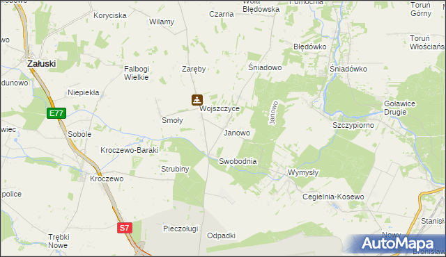 mapa Janowo gmina Zakroczym, Janowo gmina Zakroczym na mapie Targeo