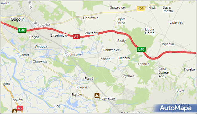 mapa Jasiona gmina Zdzieszowice, Jasiona gmina Zdzieszowice na mapie Targeo