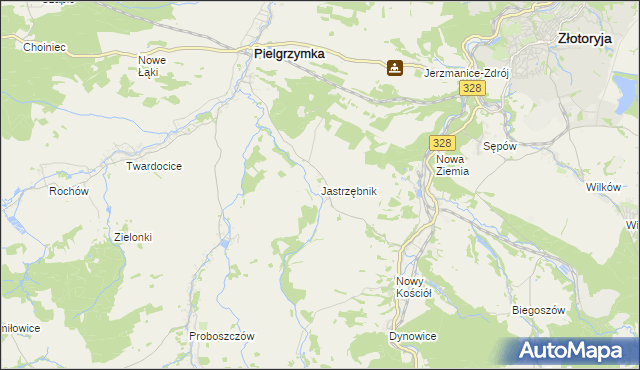 mapa Jastrzębnik gmina Pielgrzymka, Jastrzębnik gmina Pielgrzymka na mapie Targeo