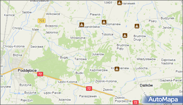 mapa Julianów gmina Dalików, Julianów gmina Dalików na mapie Targeo