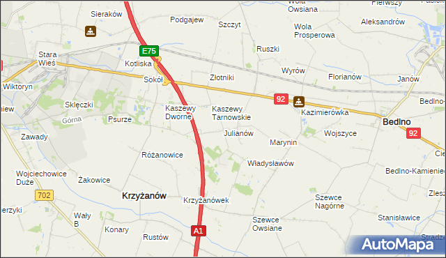 mapa Julianów gmina Krzyżanów, Julianów gmina Krzyżanów na mapie Targeo