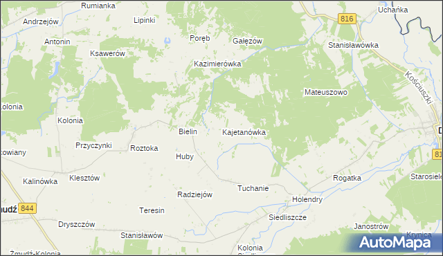 mapa Kajetanówka gmina Dubienka, Kajetanówka gmina Dubienka na mapie Targeo