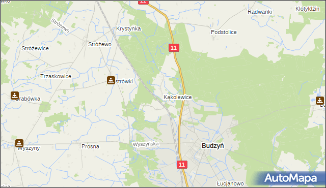 mapa Kąkolewice gmina Budzyń, Kąkolewice gmina Budzyń na mapie Targeo