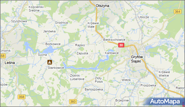 mapa Kałużna gmina Olszyna, Kałużna gmina Olszyna na mapie Targeo