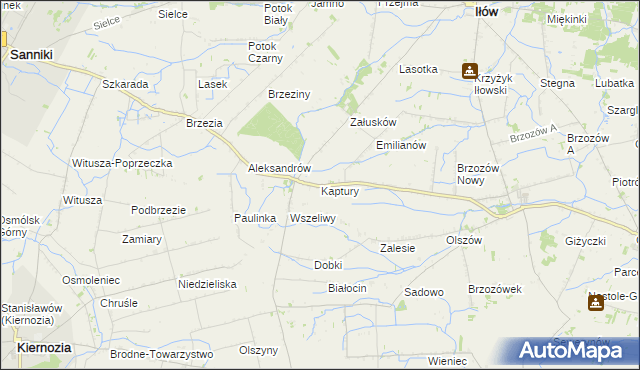 mapa Kaptury gmina Iłów, Kaptury gmina Iłów na mapie Targeo