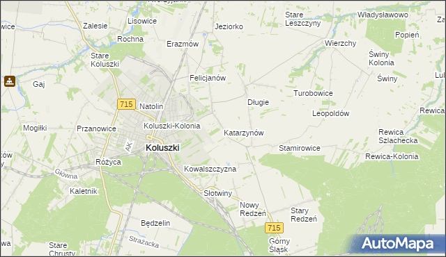 mapa Katarzynów gmina Koluszki, Katarzynów gmina Koluszki na mapie Targeo