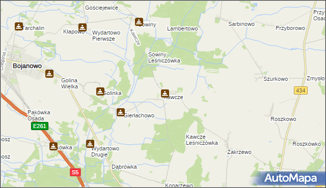 mapa Kawcze gmina Bojanowo, Kawcze gmina Bojanowo na mapie Targeo