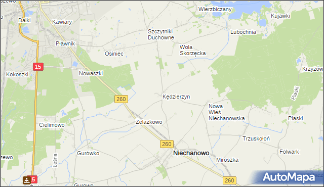 mapa Kędzierzyn gmina Niechanowo, Kędzierzyn gmina Niechanowo na mapie Targeo
