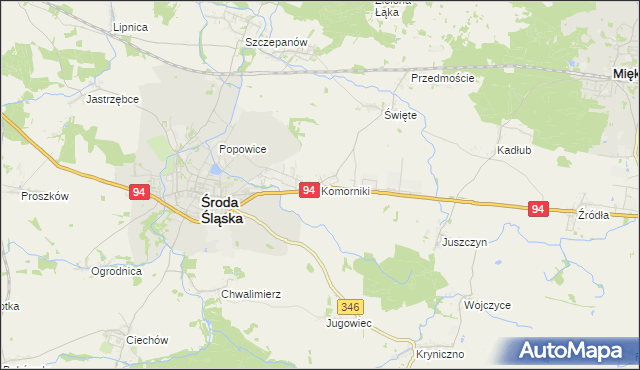 mapa Komorniki gmina Środa Śląska, Komorniki gmina Środa Śląska na mapie Targeo